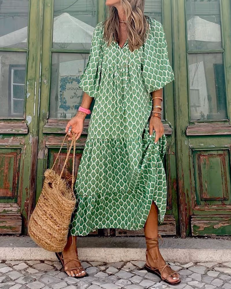 NOC Print Tiered Maxi Dress