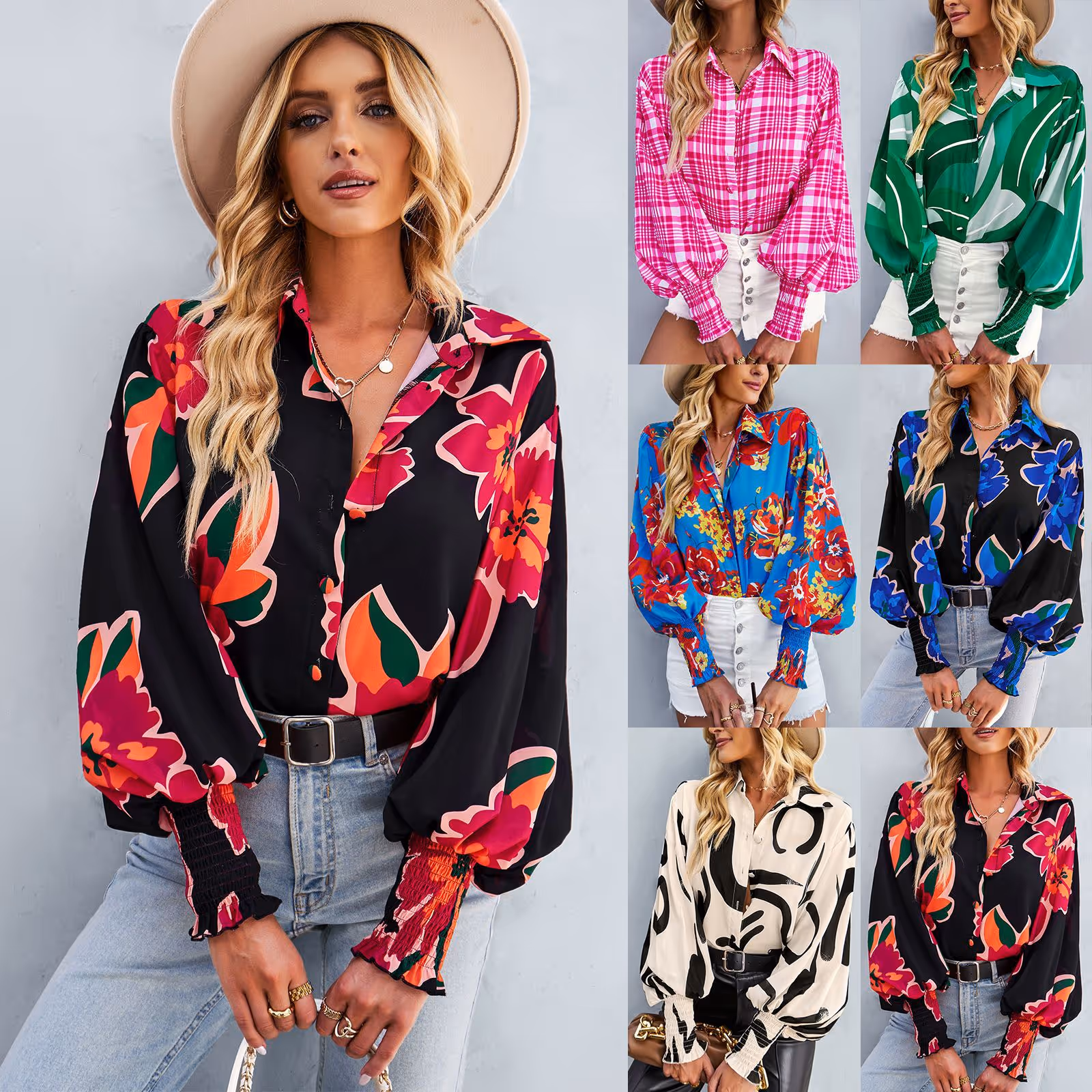 2022 women's new loose fashion printing casual long-sleeved shirt bottoming shirt