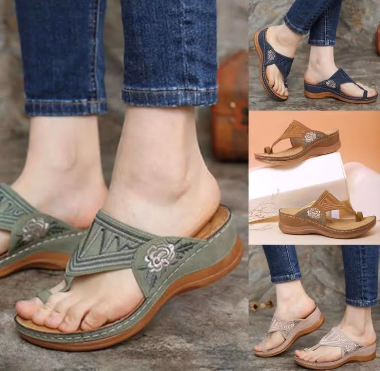 2023 Summer Premium Orthopedic Multi Color Embroidery Flowers Sandals